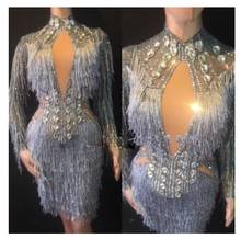 Vestido brillante de plata con diamantes de imitación para mujer, disfraz de cantante, ostentoso, con borlas, para baile y actuaciones de DJ 2024 - compra barato