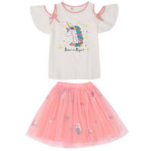 Teens Children Clothes Summer Kids Big Girls Cartoon Unicorn  T-Shirt+Tutu Skirt 2pcs Girl Toddler Lace Clothing Sport Sets 2024 - buy cheap