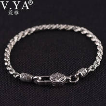 V.YA 925 Sterling Silver Buddhism Six-Word Bracelet Weaving Men Bangles Retro Punk Fashion Silver Jewelry 3mm 2024 - buy cheap