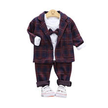 Весенне-Осенняя детская одежда для маленьких мальчиков и девочек; торжественный Костюм Джентльмена для новорожденных; рубашка и брюки; 3 шт./компл.; детский спортивный костюм 2024 - купить недорого
