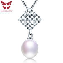 HENGSHENG Hot Sale 100% Genuine Natural Freshwater Oval Pearl Necklace 925 Sterling Silver Square Zircon Necklace Women Jewelry 2024 - buy cheap