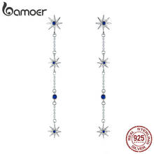 BAMOER Fashion 925 Sterling Silver Shining Star Clear Zircon Long Chain Drop Earrings for Women Wedding Earrings Jewelry BSE060 2024 - buy cheap