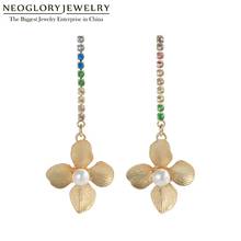Neoglory Strike Flower Shell Pearl Tassel Long Earrings For Women Multicolor AAA+ CZ Chain Pendant Earrings Gift For Girlfriend 2024 - buy cheap