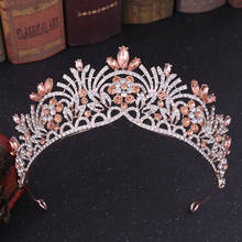 Baroque Rose Gold Pink Crystal Bridal Tiaras Crown Rhinestone Pageant Diadem Crowns Headpiece Wedding Hair Jewelry Accessories 2024 - buy cheap