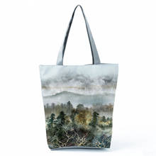 Chinese Landscape Printed Handbag Women Large Capacity Reusable Shopping Bag Mountain Peak Beach Shoulder Bag Can Custom Pattern 2024 - buy cheap