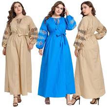 Абая для мусульманских женщин Кафтан исламский, арабский Jilbab Макси платье Винтаж Дубай платья Дубай этнический стиль вышивка Drawstring Мода 2024 - купить недорого