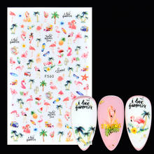 2021 летние наклейки для ногтей с цветами и фламинго, 3D абстрактный дизайн лица для леди, клейкие ползунки, декоративные наклейки для маникюра и дизайна ногтей 2024 - купить недорого