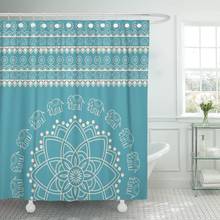 Beige Traditional Blue and Cream Indian Henna Elephant Mandala Shower Curtain Waterproof 72 x 72 Inches Set with Hooks 2024 - buy cheap