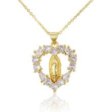 Virgin Mary Pendant Necklace Zircon Stone Love Heart Shaped Our Lady of Guadalupe Necklace Religious Catholic Jewelry Gift 2024 - buy cheap
