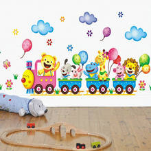 Diy dos desenhos animados adesivos de parede bonito animais trem balão nuvens decalques crianças berçário decoração para casa vinil mural cartazes 2024 - compre barato