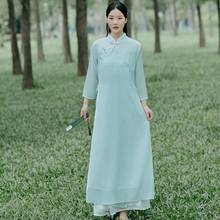 Ropa de estilo chino tradicional para mujer, vestido Cheongsam de manga larga, traje Oriental de la Dynasty Tang, túnicas Vintage para mujer 12162 2024 - compra barato