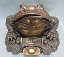 YM  319   17 FengShui Chinese Pure Bronze Diagrams Wealth YuanBao Coin Hoptoad Toad Statue 2024 - buy cheap