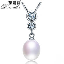 Dainashi High Quality 925 Sterling Silver Round Zircon Pendant Necklace 100% Genuine Natural Freshwater Oval Pearl Necklace 2024 - buy cheap