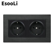 EsooLi-enchufe de pared con Panel de Metal y aluminio, toma de corriente doble estándar europeo, 16A, color negro, 146mm x 86mm 2024 - compra barato