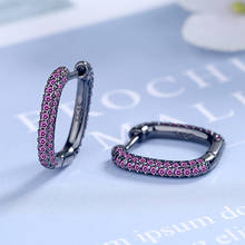 5A Tiny Pink Zirconia Oval Small Hoop Earrings Black/Silver Color Fashion Exquisite Loop Huggie Ear Jewelry for Women Girls 2024 - buy cheap