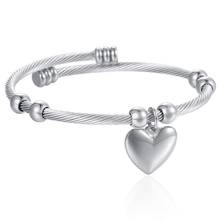 3mm Heart Love Charm Bracelet Bangle Womens Chain Stainless Steel Twisted Rope Bead Silver Color Big Sale DKG193 2024 - buy cheap