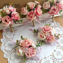 YO CHO Artificial Flower Corsages 4 Head Rose Boutonniere Bride Wrist Corsage Wedding Bracelet Groom Boutonniere Wedding Flower 2024 - buy cheap