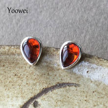Yoowei 5 Colors Baltic Amber Earrings for Women 8*6mm Tiny Teardrop Oval Genuine Natural Amber Stud Earrings Jewelry Wholesale 2024 - buy cheap