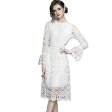 2021 New Spring Autumn Women Speaker Long Sleeve Dress High-end Custom Runway Crochet Hollow Out Chemical Lace Dress 2024 - buy cheap