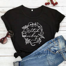 Женская футболка Witch Vibes, осенняя женская футболка со страшным принтом, забавная графическая футболка с рисунком ведьмы видеса, Топ 2024 - купить недорого