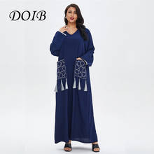 Длинное женское платье-Абая DOIB, темно-синее мусульманское арабское платье из Дубая, Турция, ислам, Рамадан, длинное мусульманское платье, платье с кисточками 2024 - купить недорого