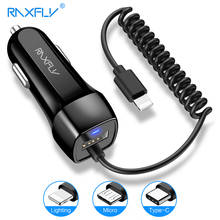 RAXFLY-cargador USB de 10W para coche, adaptador de cargador de teléfono móvil para iPhone 12, Micro USB tipo C con Cable USB de alta elasticidad 2024 - compra barato