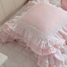 Pink European embroidered cushion cover ruffle Lace Satin cotton pillow cover handmade elegant bedding pillowcase sofa cushion 2024 - buy cheap