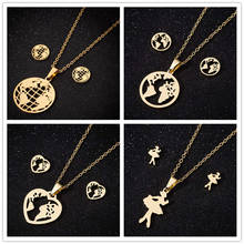 Oly2u Mapa Carte Parure Bijoux Dainty Women Gold Heart Circle Global World Map Steel Necklaces Jewelry Sets  2024 - buy cheap