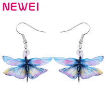 Newei-pendientes acrílicos de libélula púrpura para mujer y niña, joyería colgante de gran estética con estampado de insectos y animales, regalo de moda 2024 - compra barato