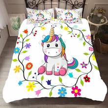 Bedclothes Cartoon Comforter Bedding Sets Flower Unicorn bedding Set 100% Cotton Duvet Cover+Pillowcases Full Twin Kids Single 2024 - buy cheap