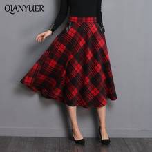 Elegant Skirt England Style Red Plaid High Waist Midi Skirts Woolen Plus Size Pleated 2019 Winter Women Tartan Skirts For Women 2024 - buy cheap