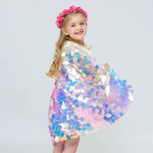 Плащ для девочек с блестками; детская разноцветная накидка с пайетками; нарядное рождественское платье принцессы Ариэль; костюм Русалочки на Хэллоуин 2024 - купить недорого