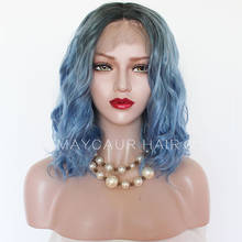 2 Tones Ombre Color Green/Grey/Blue Synthetic Lace Front Wigs Heat Resistant Fiber Hair Short Wavy Hair For Women 2024 - buy cheap