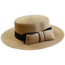 Flat top big bow women's straw hat summer black classic beach hat top hat street shooting hat outdoor sunscreen sun hat 2024 - buy cheap