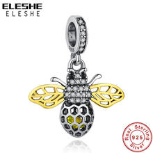 Abalorio de plata de ley 925 auténtica, colgante de abeja deslumbrante, compatible con Pulsera Original, collar artesanal, joyería fina 2024 - compra barato