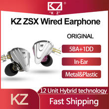 Kz zsx tecnologia híbrida terminator in-ear fone de ouvido 5ba + 1dd híbrido 12 drivers de alta fidelidade graves fones de ouvido monitor com cancelamento de ruído fone de ouvido 2024 - compre barato