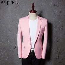 Pijtrl jaqueta terno casual masculina, rosa, formal, casaco, campo, botão único, casamento, estilo, palco, fantasia para cantores 2024 - compre barato
