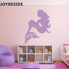 Joyreside sereia nome personalizado adesivo de parede do bebê meninas nomes personalizados decoração da parede design casa meninas quarto decalque da parede wm 402 2024 - compre barato