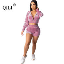 QILI Women Two Piece Set Velver Rompers Full Sleeve Hoodies Zipper Jumpsuit  Playsuits 2020 Womens Outfits Black Pink 2024 - buy cheap