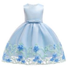 Vestido de princesa infantil feminino, vestido de festa formal, rede de apliques fofos, vestido de casamento para meninas 2024 - compre barato