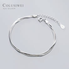 Coluswei pulseira minimalista de prata esterlina 925 pura feminina, pulseira de corrente de três camadas de cobra, joias finas 2024 - compre barato