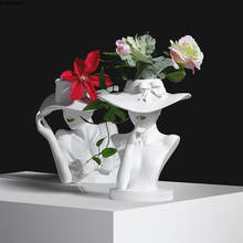 Creative White Fashion Lady Sculpture Flower Pot Vase Modern Resin Hat Goddess Flower Pot Potted Crafts Wedding Gift Decoration 2024 - buy cheap