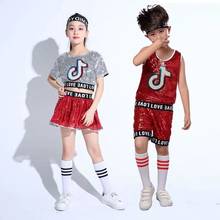 Children Jazz Dance Costumes Hip Hop Clothing Performance Stage Wear Sequin Ballroom Dance Suits for Girls Cheerleader Costume 2024 - buy cheap