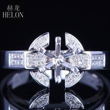 HELON, 6,5 мм, круглая огранка, 14 к, белое золото, натуральный бриллиант, обручальное, для свадьбы, полукрепление, кольцо, 6 Зубцов, для женщин, хорошее ювелирное изделие 2024 - купить недорого