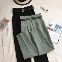 Calças de escritório com cinto, calças femininas casuais de cintura alta para outono estilo coreano 2024 - compre barato
