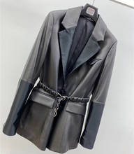 Abrigo de piel auténtica para mujer, chaqueta de oficina con una sola botonadura, de piel auténtica, Primavera 2024 - compra barato
