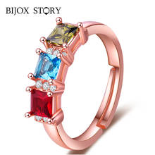 BIJOX STORY Trendy 925 Silver Ring with Colorful Topaz Zircon Gemstones Jewelry Open Ring for Women Wedding Party Gift wholesale 2024 - buy cheap