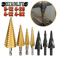Broca cone revestida de titânio hss 3 pçs, conjunto de brocas passo 4-12/20/32mm, aço de alta velocidade, ranhura reta, cortador de madeira 2024 - compre barato