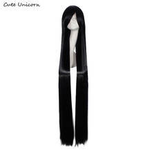 Pelucas largas y rectas de 150CM y 59 pulgadas, pelo sintético con flequillo completo, color negro, plata, blanco y azul, peluca de anime para Cosplay, resistentes al calor 2024 - compra barato