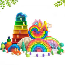 Brinquedos de bloco de construção de madeira, diy, criativo, arco-íris, montagem, brinquedos educacionais tamanho grande, infantil, montessori 2024 - compre barato